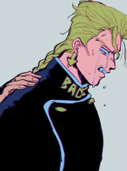 Rule 34 | 2boys, arrow earrings, blonde hair, brothers, commentary, crying, diamond wa kudakenai, flattop, from side, gakuran, jojo no kimyou na bouken, long hair, multiple boys, nijimura keicho, nijimura okuyasu, oniyama831, school uniform, siblings, streaming tears, tears