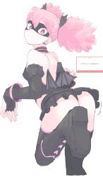 1girl absurdres ass bare_shoulders boku_no_hero_academia elbow_gloves gloves haneyama_kazuho highres looking_at_viewer mocamocaink pink_eyes pink_hair solo standing standing_on_one_leg thighhighs thighs vigilante_-boku_no_hero_academia:_illegals-