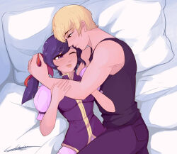 Rule 34 | blonde hair, blue hair, charlyarts, couple, fatal fury, fatal fury: city of the wolves, futaba hotaru, garou: mark of the wolves, hug, rock howard, snk, the king of fighters, the king of fighters xi, the king of fighters xv