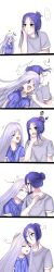 1boy 1girl blue_eyes blue_hair brown_eyes date_a_live highres itsuka_shido kakak long_hair tobiichi_origami white_hair