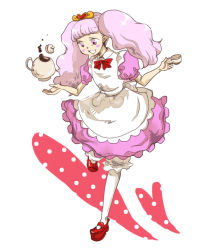 1girl apron bloomers dress female_focus go!_princess_precure maid maid_apron mao_(artist) mary_janes pantyhose personification pink_hair precure puff_(go!_princess_precure) puff_(go!_princess_precure)_(human) shoes solo underwear white_bloomers white_pantyhose