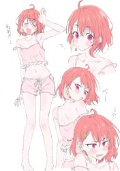 1girl ? barefoot highres kurumi_(lqpe4ahc6x59784) multiple_views nijisanji pajamas pink_hair sasaki_saku shorts standing white_background