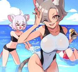 &gt;_&lt; 3girls :3 :d ahoge animal_ear_fluff animal_ears arm_up armpits ass asymmetrical_bangs bare_shoulders bear_girl bear_tail beer_can bent_over bikini black_bikini black_nails black_one-piece_swimsuit black_tube_top blue_bikini blue_sky blue_tail breasts can cat_ears cat_girl cat_tail closed_eyes cloud collarbone colored_tips commentary competition_swimsuit covered_navel cowboy_shot curtained_hair dark-skinned_female dark_skin day dithering dot_nose double-parted_bangs drink_can english_commentary extra_ears eyebrows_hidden_by_hair fangs fingernails flat_chest flipped_hair furrowed_brow go!_go!_gris! gradient_hair grey_hair grin gris_(go!_go!_gris!) groin hair_between_eyes hair_over_one_eye half-closed_eye half-closed_eyes hand_on_own_forehead hand_up head_out_of_frame head_tilt highleg highleg_one-piece_swimsuit holding holding_can impossible_clothes impossible_swimsuit innertube kara_(go!_go!_gris!) large_breasts leaning_forward legs_apart legs_together long_eyelashes long_fingernails mouse_ears mouse_girl mouse_tail multicolored_bikini multicolored_hair multiple_girls narrowed_eyes navel ocean on_innertube one-piece_swimsuit one_eye_closed open_hand open_hands open_mouth pankeiki parted_bangs partially_submerged perl_(go!_go!_gris!) petite pink_hair pink_tail raised_eyebrows raised_inner_eyebrows red_innertube short_hair short_tail sidelocks skindentation sky slit_pupils smile splashing standing strapless strapless_bikini striped_bikini striped_clothes striped_innertube striped_tail summer swim_ring swimsuit tail teeth thick_eyelashes thighs top-down_bottom-up translucent tsurime tube_top two-tone_bikini two-tone_hair two-tone_one-piece_swimsuit two-tone_tail v-shaped_eyebrows v_arms wading water water_drop wet wet_clothes wet_swimsuit white_bikini white_innertube white_one-piece_swimsuit wide_hips yellow_eyes
