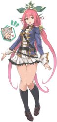 Rule 34 | 10s, 1boy, 1girl, ahoge, alternate costume, animal ears, belt, brown eyes, elsam (granblue fantasy), granblue fantasy, hair ornament, highres, military, military uniform, monster girl, plant girl, red hair, shoohee, silver hair, skirt, thigh gap, yggdrasil (granblue fantasy)