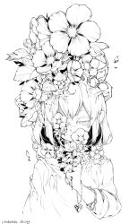 Rule 34 | 1other, absurdres, androgynous, artist name, bead bracelet, beads, body horror, bracelet, chara (undertale), closed mouth, copyright name, cropped torso, downturned eyes, flower, flower in eye, greyscale, heart bracelet, highres, holding, holding flower, jewelry, lazy kun, long sleeves, looking at flowers, monochrome, other focus, petals, plant, simple background, smile, solo, sweat, symbol in eye, undertale, vines, white background