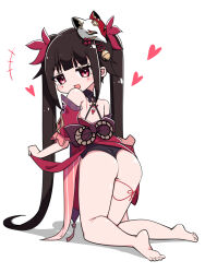 1girl ass bare_shoulders black_gloves breasts brown_hair chibi chibi_only detached_sleeves dress fox_mask gloves highres honkai:_star_rail honkai_(series) long_hair looking_at_viewer mask mask_on_head open_mouth panties pink_eyes red_dress sash smile solo sparkle_(honkai:_star_rail) tetori_(tetolisto) twintails underwear wedgie