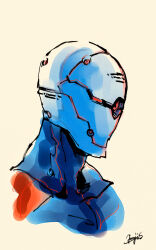 1boy armor close-up cyborg faceplate from_side gray_fox helmet highres male_focus metal_gear_(series) metal_gear_solid ninja official_art portrait power_suit shinkawa_youji signature simple_background solo white_background