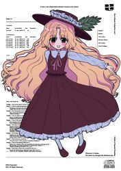 Rule 34 | 1girl, :d, blonde hair, blush, brown hat, brown ribbon, brown shoes, brown vest, collared shirt, commentary request, dolls in pseudo paradise, frilled hat, frilled shirt collar, frilled skirt, frills, hat, hat feather, highres, jacket girl (dipp), long hair, long skirt, long sleeves, neck ribbon, open mouth, pseudo1884, red eyes, ribbon, shirt, shoes, skirt, smile, socks, solo, touhou, very long hair, vest, wavy hair, white shirt, white socks