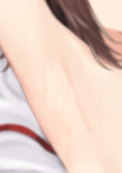 1girl amami_haruka armpit_focus armpits blurry blurry_edges brown_hair close-up commentary highres idolmaster idolmaster_(classic) nude presenting_armpit short_hair solo sweat tsurui