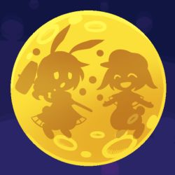 2girls animal_ears rabbit_ears dango dress closed_eyes floppy_ears food full_moon kine long_hair lowres mallet monochrome moon multiple_girls open_mouth outdoors pote_(ptkan) ringo_(touhou) seiran_(touhou) short_hair silhouette sky smile touhou wagashi