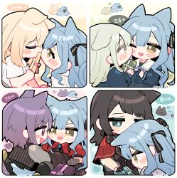 5girls amoris_(bang_dream!) animal_ears ave_mujica_(bang_dream!) bang_dream! bang_dream!_it&#039;s_mygo!!!!! black_gloves black_hair black_ribbon blonde_hair blue_hair blush capelet cat_ears cat_girl chinese_commentary closed_eyes closed_mouth commentary_request dog_ears dog_girl fang gift gloves green_hair grey_gloves headpat heart highres kemonomimi_mode kiss kyou_039 long_hair medium_hair misumi_uika multiple_girls oblivionis_(bang_dream!) one_eye_closed open_mouth purple_eyes purple_hair red_capelet red_shirt ribbon school_uniform shirt short_hair sidelocks skin_fang timoris_(bang_dream!) togawa_sakiko translated tsukinomori_school_uniform wakaba_mutsumi white_shirt yahata_umiri yellow_eyes yuri yuutenji_nyamu