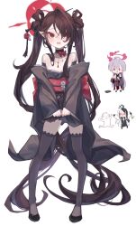 1boy 3girls absurdly_long_hair absurdres aged_down black_kimono black_shoes black_sleeves black_thighhighs blue_archive brown_hair chibi detached_sleeves doodle_sensei_(blue_archive) embarrassed frown ggangtong hair_ornament hair_rings hair_stick halo highres japanese_clothes kai_(blue_archive) kimono kokuriko_(blue_archive) long_hair multiple_girls obi open_mouth pointy_ears red_eyes red_halo sash sensei_(blue_archive) shoes shuro_(blue_archive) solo_focus thighhighs twintails very_long_hair