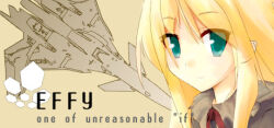 1girl aircraft blonde_hair character_request closed_mouth copyright_name effy:_one_of_unreasonable_&quot;if&quot; green_eyes long_hair lowres official_art red_ribbon ribbon sidelocks smile solo