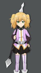 1girl blonde_hair blush dress female_focus full_body green_eyes grey_background highres pico_(tensura) purple_dress short_hair tensei_shitara_slime_datta_ken