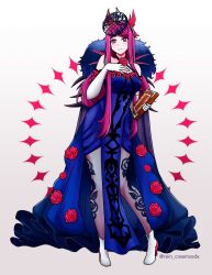 1girl bare_shoulders fascinator fire_emblem fire_emblem_engage ivy_(fire_emblem) long_hair looking_at_viewer nintendo purple_eyes purple_hair rein_creamsoda see-through_clothes see-through_headwear spiked thorn_print