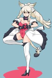 1girl adapted_costume animal_ears black_boots black_eyes black_fur black_gloves boots bow choker detached_sleeves frilled_gloves frilled_sleeves frills fur_trim gloves gravi_pig4891 hair_between_eyes hair_bow heart heart_hands high_heels highres japari_symbol kemono_friends leotard long_hair magical_girl multicolored_boots pleated_skirt ponytail puffy_short_sleeves puffy_sleeves red_leotard rhinoceros_ears rhinoceros_girl rhinoceros_tail short_sleeves showgirl_skirt sidelocks skirt solo standing standing_on_one_leg strapless strapless_leotard tail tail_bow tail_ornament thigh_boots two-tone_boots white_boots white_bow white_choker white_hair white_rhinoceros_(kemono_friends) white_skirt white_sleeves