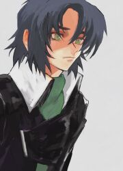 Rule 34 | 1boy, athrun zala, blue hair, green eyes, gundam, gundam seed, jacket, long sleeves, male focus, she (morianosu), shirt, short hair, simple background, solo, upper body, white background