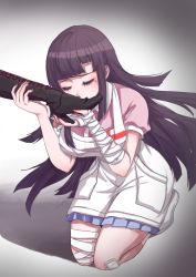 10s 2girls apron bad_id bad_pixiv_id bandages bandaid bdsm black_footwear blush boots breasts closed_mouth danganronpa_(series) danganronpa_2:_goodbye_despair enoshima_junko foot_worship high_heel_boots high_heels kissing_foot knee_boots lace-up_boots long_hair mole mole_under_eye multiple_girls nurse plantar_flexion purple_hair skirt solo_focus spoilers tsumiki_mikan yolk_tomatosauce yuri