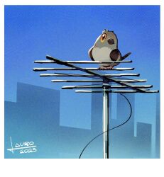 bird blue_sky day gen_5_pokemon nintendo no_humans outdoors pb_lauro pidove pokemon pokemon_(creature) polaroid_photo signature sky solo