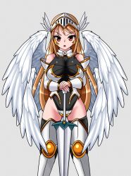 1girl angel breasts depravia game_cg highres large_breasts long_hair mikael non-web_source red_eyes solo warrior