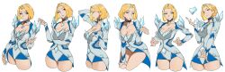 1girl absurdres blonde_hair blue_eyes blue_lips blue_nails breasts choker cleavage earrings emma_frost highres jewelry large_breasts lipstick looking_at_viewer makeup marvel marvel_rivals short_hair smile solo tbocart thick_thighs thighs x-men