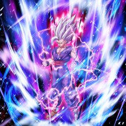1boy aura dragon_ball dragon_ball_legends dragon_ball_super dragon_ball_super_super_hero gohan_beast lightning muscular muscular_male official_art serious solo son_gohan spiked_hair white_hair