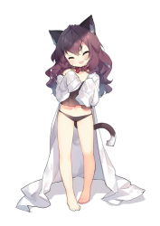 10s 1girl ^_^ aged_down animal_ears barefoot black_panties blush cat_ears cat_tail child closed_eyes female_focus full_body ichinose_shiki idolmaster idolmaster_cinderella_girls kemonomimi_mode lab_coat long_hair long_sleeves navel open_mouth oversized_clothes panties saru simple_background sleeves_past_wrists smile solo tail tank_top underwear white_background