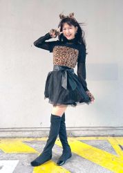 Rule 34 | animal ear hairband, animal ears, animal print, black dress, cat ear hairband, cat ears, dress, fake animal ears, highres, inoue kikuko, leopard print, photo (medium), solo