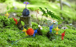 berry blue_pikmin creature fern flower food highres moss nintendo official_art official_wallpaper pikmin_(creature) pikmin_(series) pikmin_3 red_pikmin rock_pikmin tagme yellow_pikmin