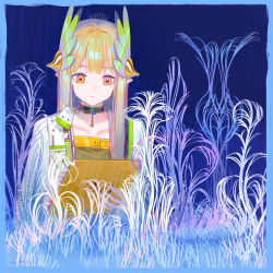 1girl absurdres arknights black_choker blonde_hair choker coat collarbone hair_ornament highres holding light_smile long_hair looking_down lyuqiu mole mole_under_eye muelsyse_(arknights) solo white_coat writing