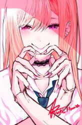 Rule 34 | absurdres, blonde hair, choker, earrings, artistic error, highres, jewelry, kitagawa marin, lipstick, long hair, makeup, necktie, pink eyes, pink nails, shirt, smile, sono bisque doll wa koi wo suru, white shirt, wrong hand, yuki flourish