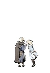 1boy 1girl aged_down blonde_hair brother_and_sister cape dress duchess_(elden_ring) earrings elden_ring elden_ring_nightreign highres jewelry long_hair short_hair siblings simple_background temporoyales white_background wylder_(elden_ring)