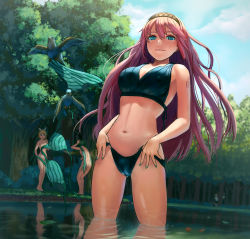 00s 2boys 3girls absurdres ass assisted_exposure back backboob bare_back bare_shoulders barefoot bikini bird blonde_hair blue_eyes blurry breasts cameltoe censored clothes_theft cloud convenient_censoring day depth_of_field dimples_of_venus green_bikini green_hair green_nails hair_between_eyes hair_ribbon hairband hatsune_miku highres kagamine_len kagamine_rin kaito_(vocaloid) large_breasts lasterk leaf light_smile long_hair looking_at_viewer megurine_luka multiple_boys multiple_girls nail_polish navel nude open_mouth outdoors peeking pink_hair reflection ribbon short_hair sky standing striped_bikini striped_clothes swimsuit theft tree twintails unworn_bikini unworn_bikini_bottom unworn_bikini_top unworn_swimsuit very_long_hair vocaloid wading washing water