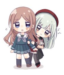 2girls :t arm_at_side ascot bang_dream! bang_dream!_it&#039;s_mygo!!!!! beret black_overskirt black_pantyhose black_sleeve_cuffs black_socks blue_eyes blue_serafuku blush_stickers brown_hair brown_shoes chibi chibi_only commentary_request earrings full_body green_brooch green_hair grey_neckerchief hands_on_another&#039;s_arm hat highres jewelry jitome leaning_to_the_side long_hair long_sidelocks long_sleeves looking_at_another mortis_(bang_dream!) mortis_(persona)_(bang_dream!) multiple_girls nagasaki_soyo neckerchief no_sclera pantyhose pantyhose_under_shorts parted_bangs pout red_hat red_shoes red_shorts sailor_collar school_uniform see-through_clothes see-through_sleeves serafuku shadow shoes shorts sidelocks socks standing sweatdrop tsukinomori_school_uniform v-shaped_eyebrows wakaba_mutsumi white_ascot white_sailor_collar winter_uniform yellow_eyes yubari_lemon_(lemonlilie)