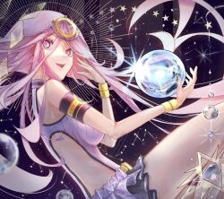 1girl breasts crystal_ball heaven_burns_red highres hydroxy_122 large_breasts long_hair multicolored_eyes pink_hair sakuraba_seira skirt solo veil very_long_hair
