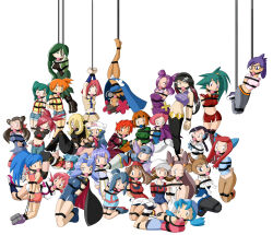 6+girls absurdres anabel_(pokemon) arms_behind_back ball_gag barefoot bdsm beanie belly black_hair blonde_hair blue_hair bondage bound bound_arms bound_legs bound_wrists breasts brown_hair candice_(pokemon) cheryl_(pokemon) chigusa_(pokemon) clair_(pokemon) cleavage cosplay cynthia_(pokemon) dark-skinned_female dark_skin dawn_(pokemon) duplica_(pokemon) fantina_(pokemon) flannery_(pokemon) gag gagged gardenia_(pokemon) glasses green_hair hat highres hogtie jasmine_(pokemon) liza_(pokemon) liza_(pokemon_ep134) long_hair looking_at_viewer looking_to_the_side lucy_(pokemon) lyra_(pokemon) marina_(pokemon) may_(pokemon) maylene_(pokemon) midriff misty_(pokemon) misty_(pokemon)_(cosplay) multiple_girls navel nintendo non-web_source one_eye_closed orange_hair panties phoebe_(pokemon) pink_hair pokemon pokemon:_arceus_and_the_jewel_of_life pokemon:_destiny_deoxys pokemon_(anime) pokemon_(classic_anime) pokemon_dppt_(anime) pokemon_rse_(anime) ponytail purple_hair raya100 rebecca_(pokemon) red_hair roxanne_(pokemon) shauna_(pokemon_rs030) sheena_(pokemon) short_hair simple_background sitting solana_(pokemon) toes trixie_(pokemon) twintails underwear upside-down white_background white_hat white_panties whitney_(pokemon) winona_(pokemon) worried zoey_(pokemon)