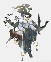 1boy abs absurdres bara beard black_skin colored_skin extra_arms facial_hair full_body highres large_pectorals male_focus mature_male muscular muscular_male mythology original pectorals pointy_ears powerlesssong stomach tagme topless_male white_background