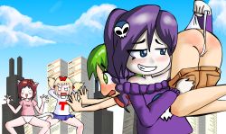 4chan blonde_hair gkg green_eyes highres imageboard koiwai_yotsuba loli maroon_hair moot mootchan original snackstan wt_snacks yotsuba_koiwai zone-tan