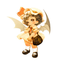 Rule 34 | bag, bat wings, dress, fingernails, hat, mary janes, remilia scarlet, sharp fingernails, shoes, short hair, smile, solo, souri, touhou, wings, aged down