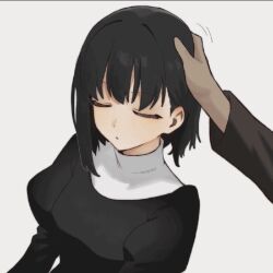 1girl animated animated_gif black_hair blush dress finger_in_another&#039;s_mouth gift_art hand_on_another&#039;s_face headpat heart kuonji_alice long_sleeves looking_at_viewer mahou_tsukai_no_yoru non-web_source past_desiderium pov spoken_heart thumb_to_mouth