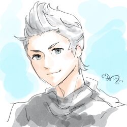 1boy closed_mouth fire_emblem fire_emblem_fates grey_hair highres male_focus nintendo portrait quiff silas_(fire_emblem) smile tsulala44_(oi_thanks)