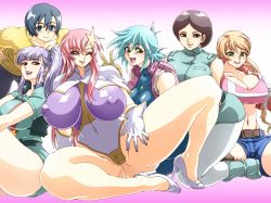 6+girls after_war_gundam_x allenby_beardsley breasts emma_sheen g_gundam gundam gundam_seed gundam_seed_destiny gundam_zz highres huge_breasts lafter_frankland meer_campbell midriff multiple_girls paula_cis roux_louka wrato zeta_gundam