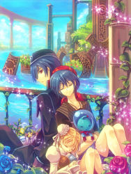 bandana blue_hair chrono_(series) chrono_cross flower hoshi_no_ko lynx marcy_(chrono_cross) miyuki_(0213) serge_(chrono_cross) sleeping
