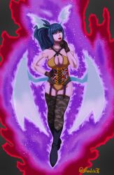 army_uniform blue_hair darkstalkers demon_girl hair_ornament ikari_warriors leona_heidern snk the_king_of_fighters the_king_of_fighters_xv thighhighs wing_hair_ornament wings
