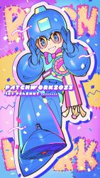 1boy absurdres armor blue_armor blue_eyes blue_helmet full_body helmet highres male_focus mega_man_(character) mega_man_(classic) mega_man_(series) solo sunglasses yasaikakiage
