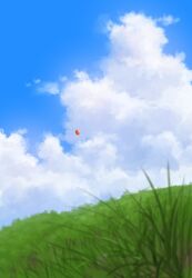balloon blue_sky cloud commentary day grass highres hill nature no_humans original outdoors ryoku3333 scenery sky