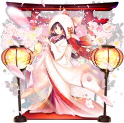 Rule 34 | 1girl, alternate costume, bow, bride, brown eyes, brown hair, cherry blossoms, closed mouth, cup, falling petals, flower, frilled bow, frilled hair tubes, frills, full body, game cg, hair bow, hair tubes, hakurei reimu, hakurei reimu (sacred white shrine maiden), happy, highres, holding, holding cup, hood, japanese clothes, kimono, long sleeves, official art, petals, pink flower, pink petals, red bow, rotte (1109), shiromuku, smile, solo, tabi, third-party source, torii, touhou, touhou lostword, transparent background, uchikake, white kimono, wide sleeves