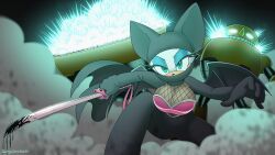 absurdres animal_ears artist_name bat_ears bat_girl bat_wings commentary english_commentary highres holding holding_sword holding_weapon omegasunburst rouge_the_bat sonic_(series) sword weapon wings