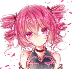 2girls ahoge arms_at_sides bare_shoulders black_choker breast_press buttons cheek_tattoo choker closed_mouth drill_hair hair_between_eyes highres kasane_teto kasane_teto_(utau) looking_at_viewer multiple_girls number_tattoo parted_bangs pocket portrait red_eyes red_hair red_tattoo shirt simple_background sleeveless sleeveless_shirt solo standing tattoo twin_drills utau white_background xaruex