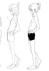 1girl barefoot greyscale hand_on_own_hip highres iketaraikuw monochrome nude otori_tan ponytail seitokai_ni_mo_ana_wa_aru! sketch skirt standing towel underwear